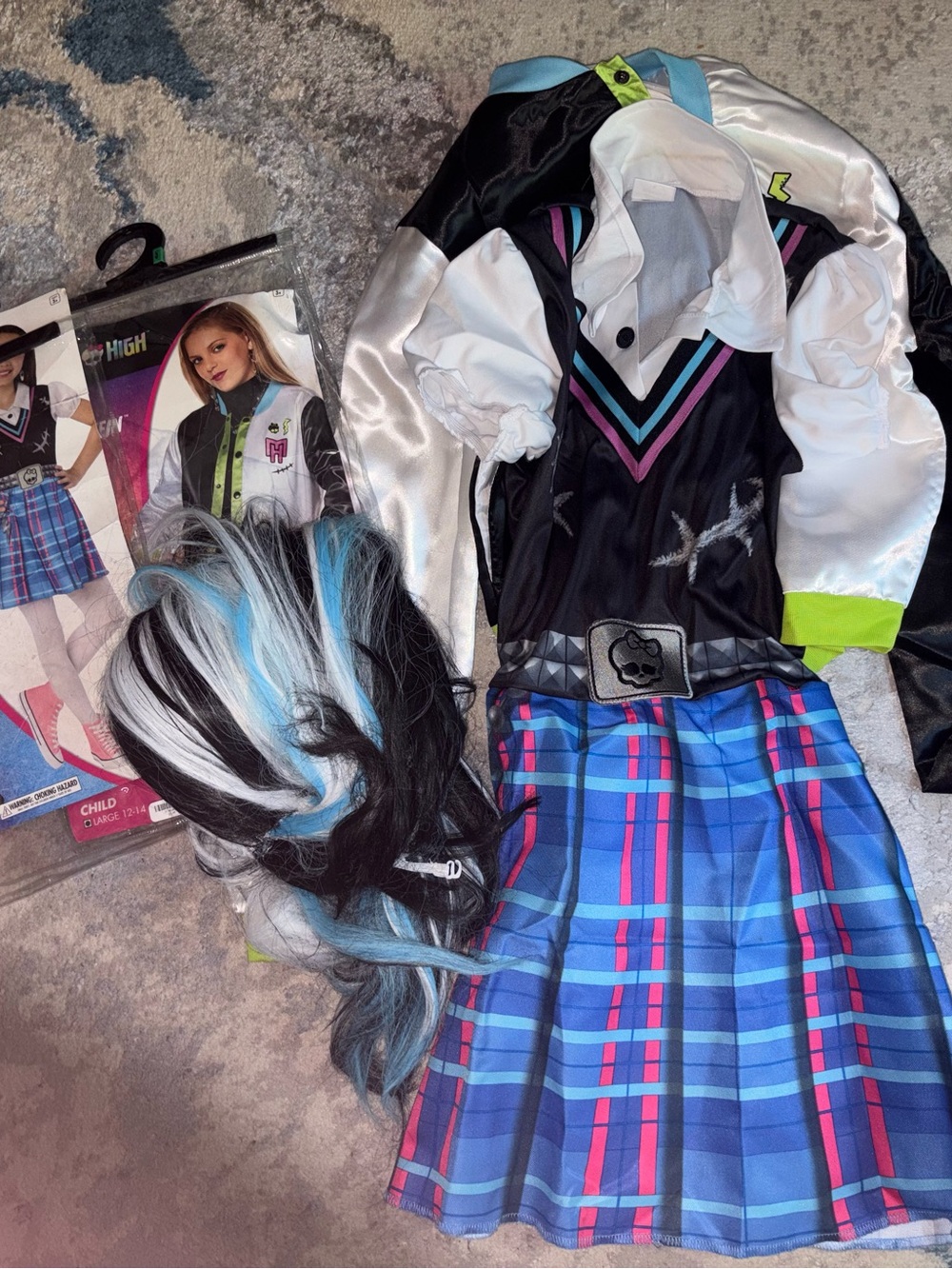 Monster High Frankie Stein Child Costume Dress with Wig and Jacket